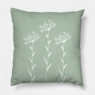 Dandelion Wildflower On Sage Green One Line Art Flowers Pillow