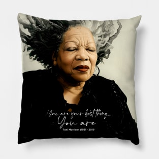 Black History Month: Toni Morrison, “You are your best thing ... You are” on a Dark Background Pillow