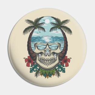 Skull Beach Tropical Abstract Pin