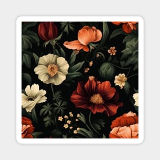 Dutch Nocturne: Luminous Floral Pastoral on Black Canvas Magnet