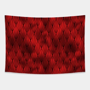 Black and Ruby Red Faux Foil Vintage Fan Art Deco Pattern Tapestry