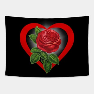 Love Heart Red Rose Tapestry