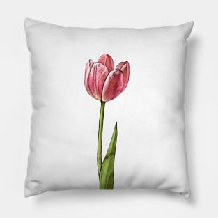 Pink Watercolor Tulip Pillow