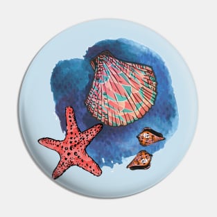 Seashells and starfish Pin