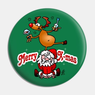 Merry X-mas from Santa Claus and his reindeer Pin