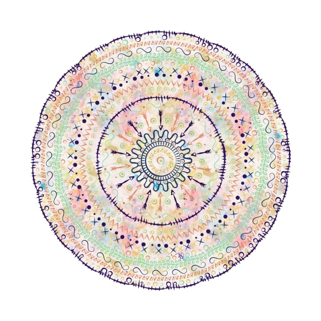 Whimsical watercolor tribal doodles mandala by InovArtS