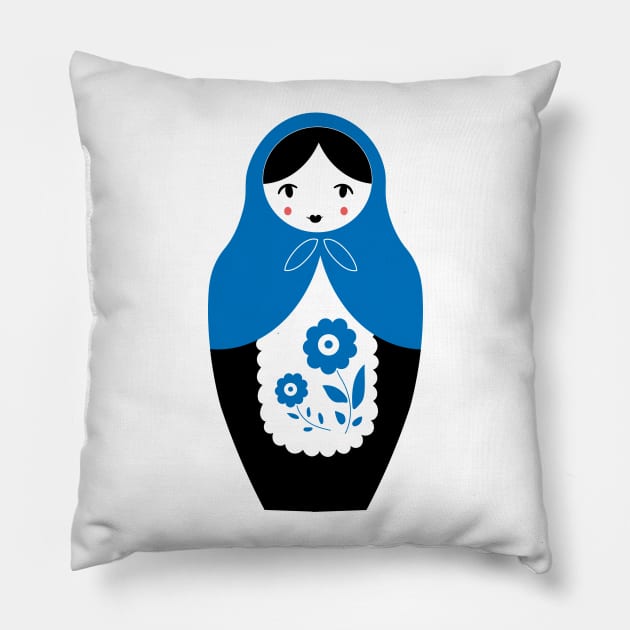 Matryoshka Nesting Doll, Blue Pillow by BeanstalkPrints