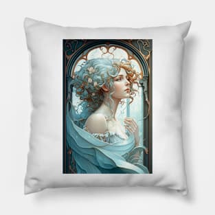 A Beauty in Blue and Gold Pillow