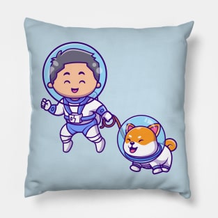 Cute Boy Astronaut Floating Shiba Inu Dog Cartoon Pillow