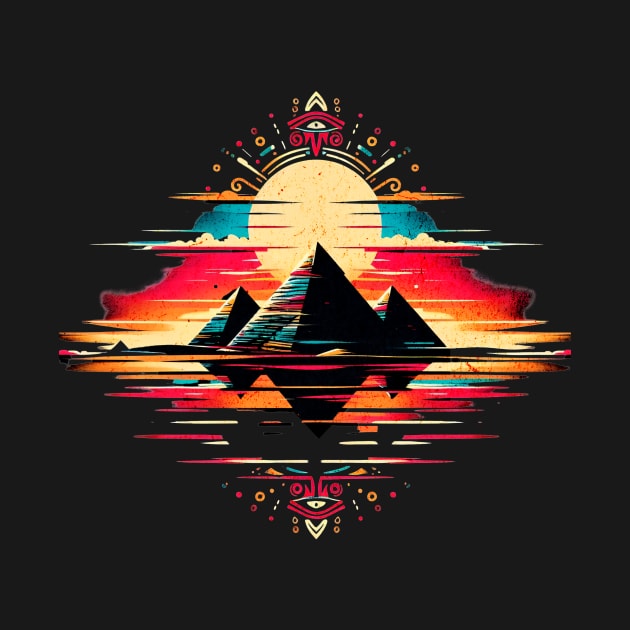 Retro Three Pyramids of Giza Design by Miami Neon Designs