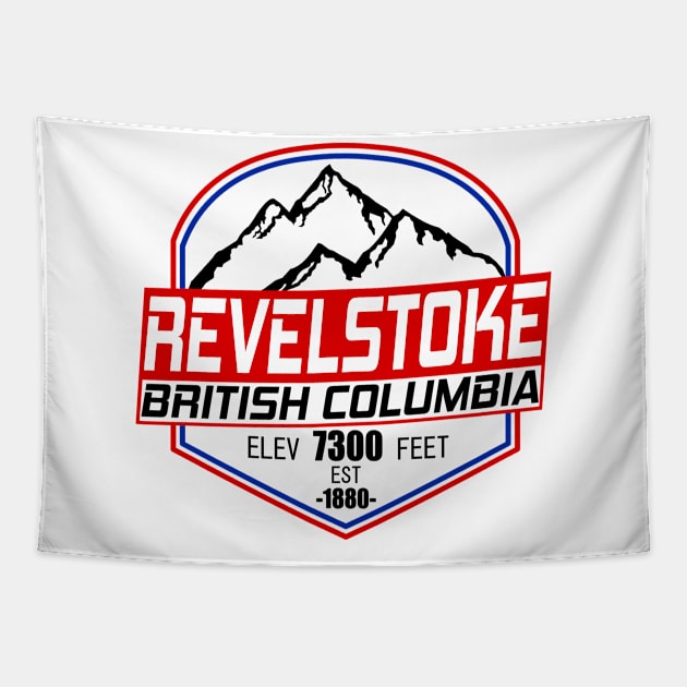 Retro Ski Revelstoke B.C Canada Skiing and Mountain Biking Paradise Tapestry by ChrisWilson