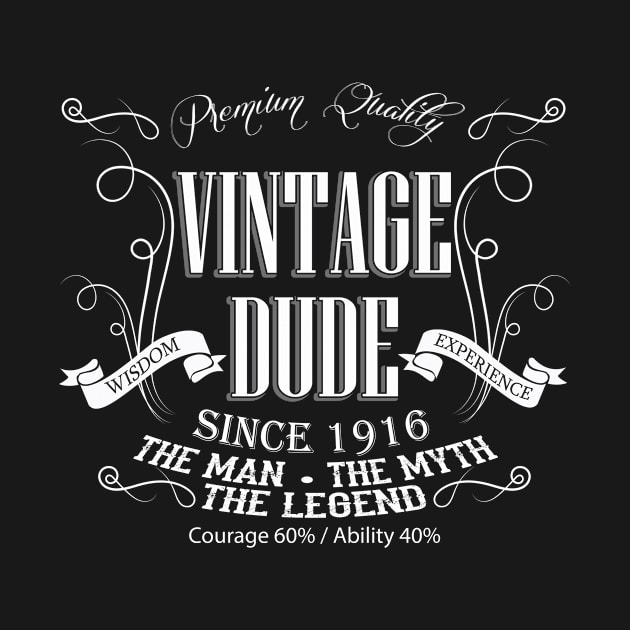 Vintage Dude 100 since 1916 – 100th birthday gift for men by AwesomePrintableArt