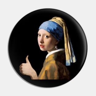 Thumbs Up Girl with Pearl Earring Pin