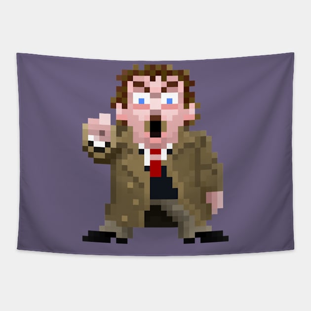 16-Bits Creepy Guy Points and Howls Tapestry by badpun