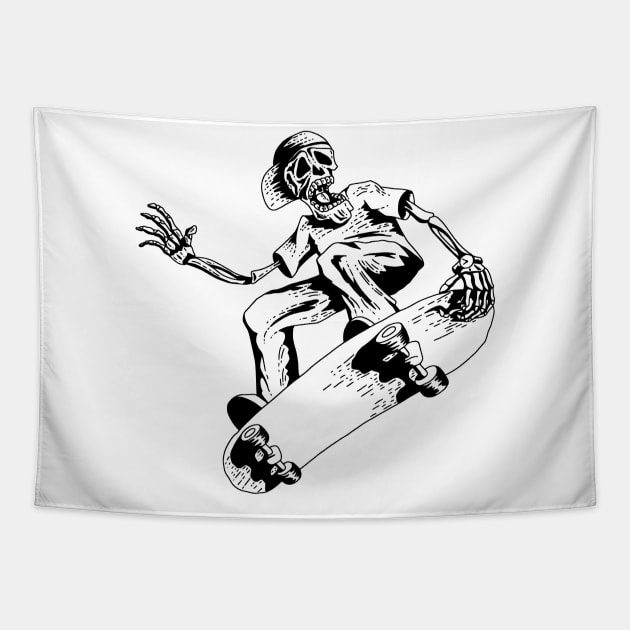 Funny Skeleton Playing Skateboard Skull Playing Skateboard Gifts Tapestry by KingMaster