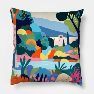 Abstract Lake Village South of France Pillow