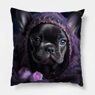 Frenchie with a scarf Pillow