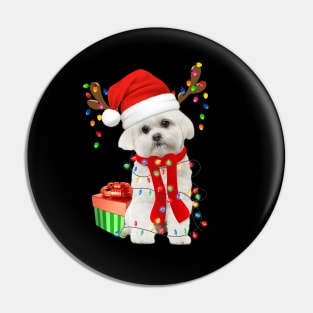 Funny Dog Maltese Wearing Santa Hat Christmas Lights Gift For Dog Lover Pin