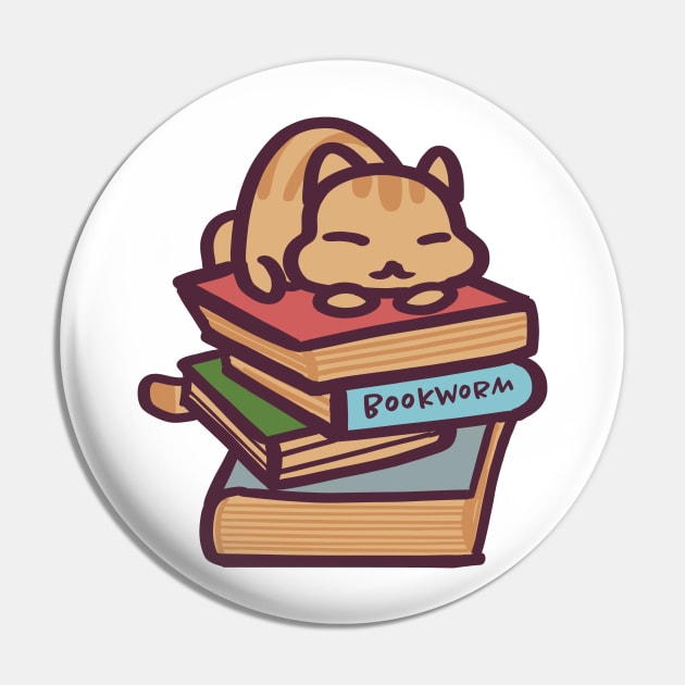 Sleepy Bookworm Cat Pin by ThumboArtBumbo