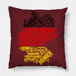 Germany Flag and Map with City Names Word Art Pillow