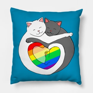 Rainbow Heart Pride Cats cute kittens LGBTQIA Pillow