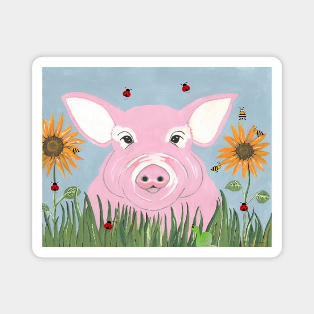 PIG Farmer Cute Pink Pig Acrylic Painting Magnet by SartorisArt1