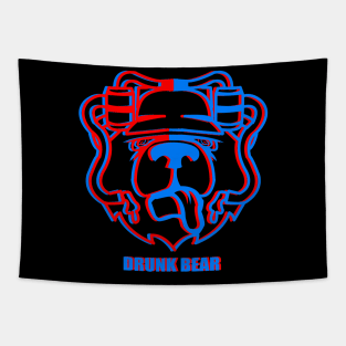 Retro Vintage 3D Glitch Neon Drunk Bear With Beer Hat Tapestry