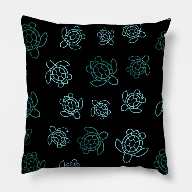 BLUE Sea Turtles On Black Pillow by SartorisArt1