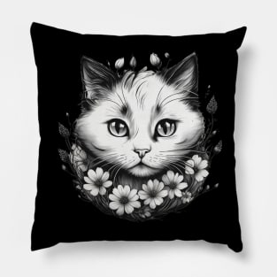 Cute cat with flowers Pillow