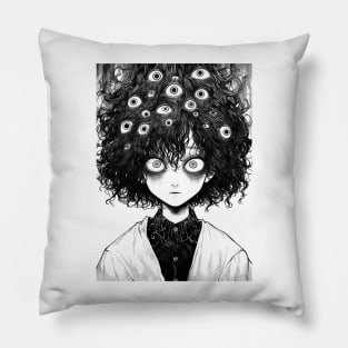 Creepy manga horror - Scary Ghost halloween Haunted Pillow