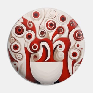 Red and White Abstract Flowers in a White Vase Pin