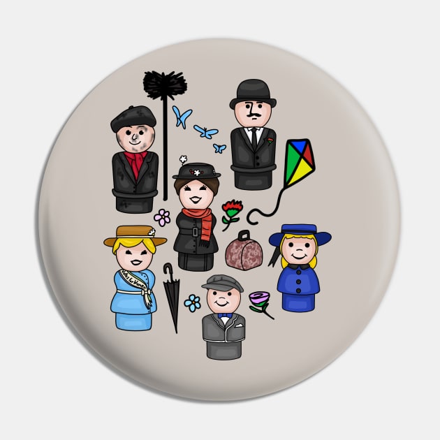 Mary Poppins All-Over Print Pin by Slightly Unhinged