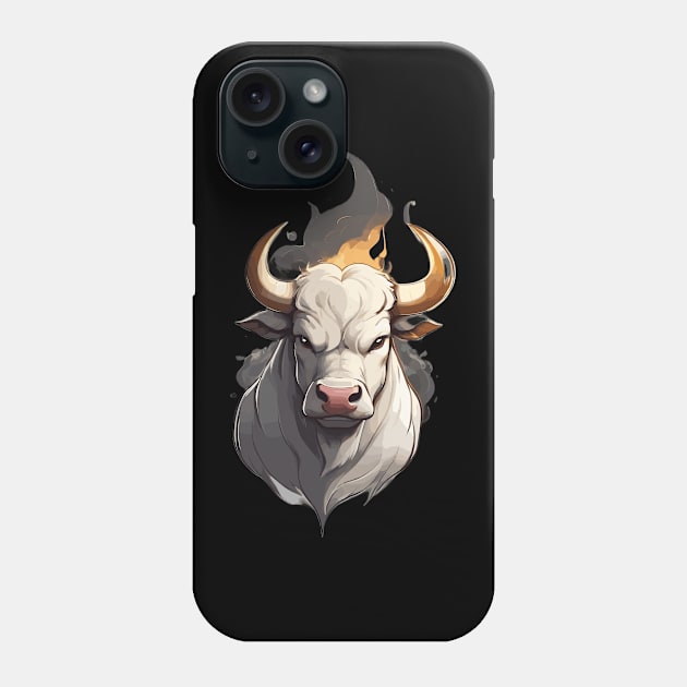 White Farm Bull Head with Horns and Fire Phone Case by Rossie Designs