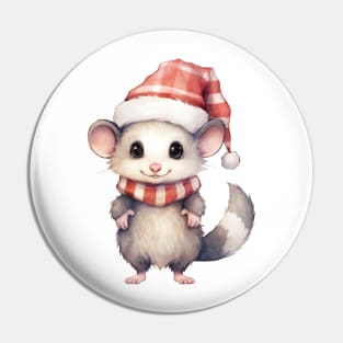 Virginia Opossum in Santa Hat Pin