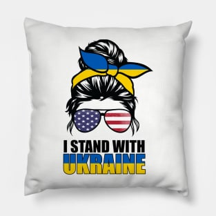 Ukrainian American Flag I Stand With Ukraine Messy Bun Women Pillow