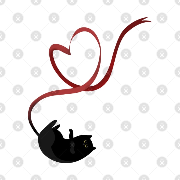 Black cat with heart ribbon by RavenWolfCat