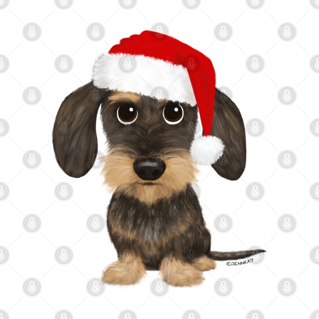 Wirehaired Dachshund with Santa Hat Cute Teckel Christmas by Coffee Squirrel