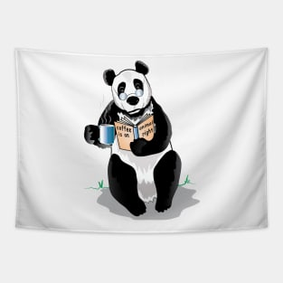 Panda Drinks Coffe And Reading Book Tapestry