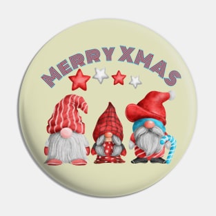 Funny Christmas Gnomes Retro Watercolor Art Pin