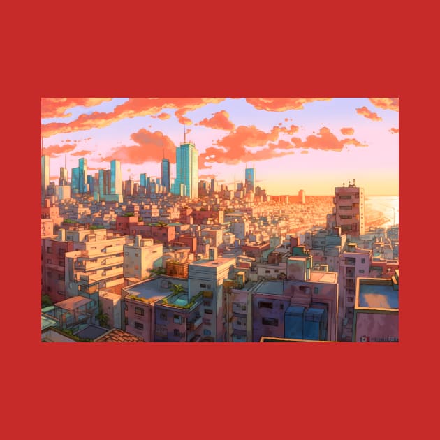 Anime Tel Aviv A Dynamic Anime Inspired Cityscape by Artwear Cafe