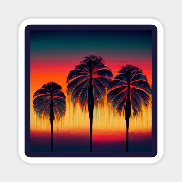 Stylized silhouette of palm trees at sunset Magnet by Liana Campbell