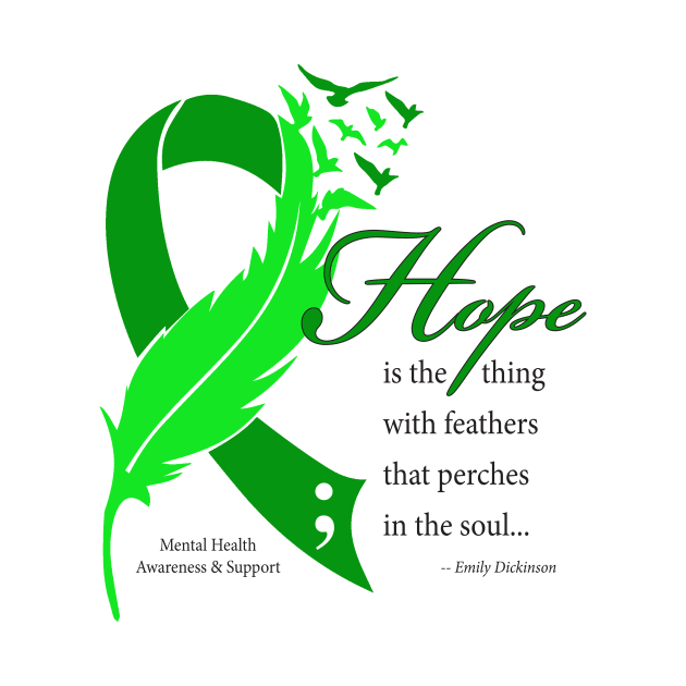 Mental Health: Hope ribbon, white type by Just Winging It Designs