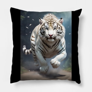 White tiger running Pillow