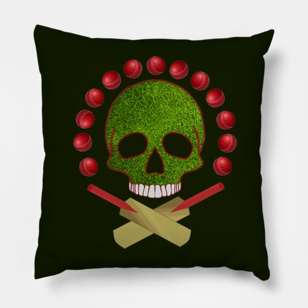 Cricket Sport Skull Pillow by Nuletto