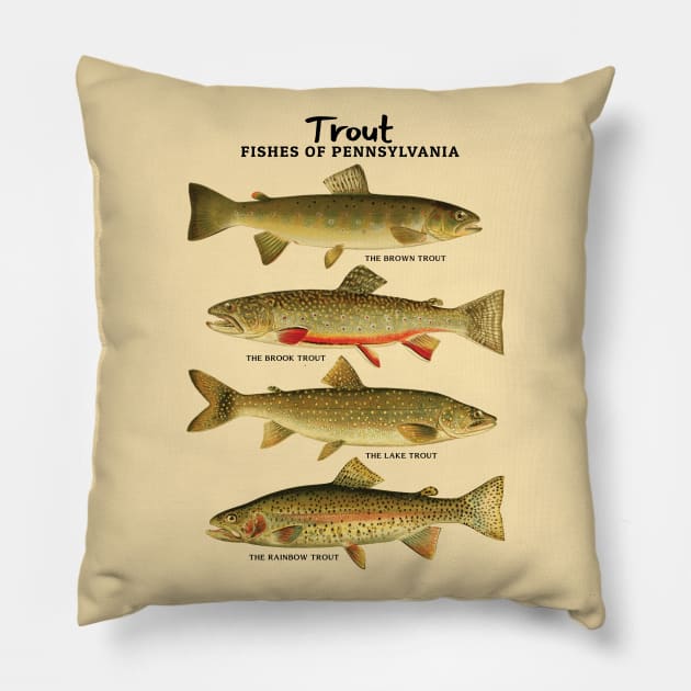 Trout Fishes of Pennsylvania Pillow by KewaleeTee