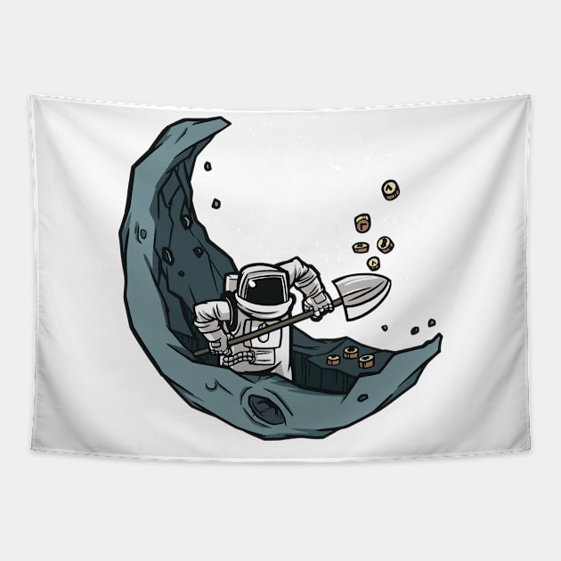 Crypto Mining To the Moon Bitcoin Merch Tapestry by Popculture Tee Collection