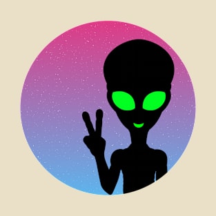 Colourful, Cute Design of an Alien Giving a Peace Sign T-Shirt