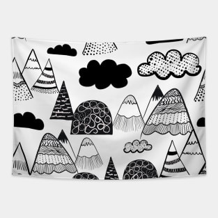 Mountains scandinavian style black and white Tapestry