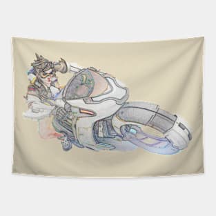 Overwatch Tracer on a hoverbike Tapestry