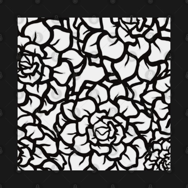 Simple Succulents in Black and White - Digitally Illustrated Abstract Flower Pattern for Home Decor, Clothing Fabric, Curtains, Bedding, Pillows, Upholstery, Phone Cases and Stationary by cherdoodles